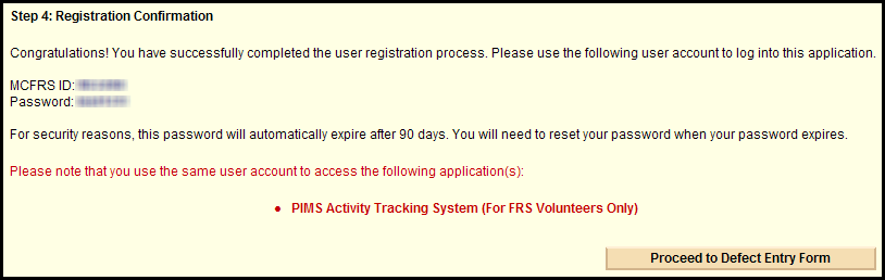 User Registration - Confirmation screen