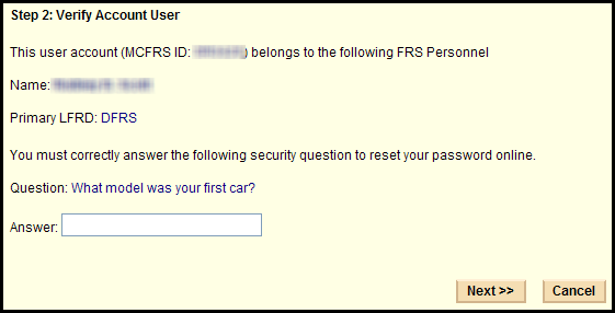 Reset Account Password - Verify Account Screen